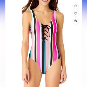 EUC No Boundaries One Piece Lace Front Swimsuit